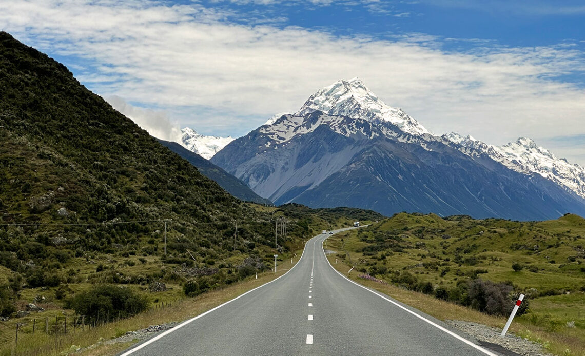 Zo maak je de iconische Mount Cook Road foto Nieuw-Zeeland