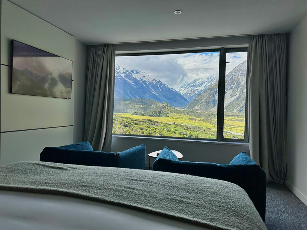Uitzicht bij Hermitage hotel Mount Cook Nieuw-Zeeland