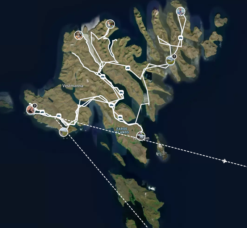 7 dagen Faeroer Eilanden roadtrip route