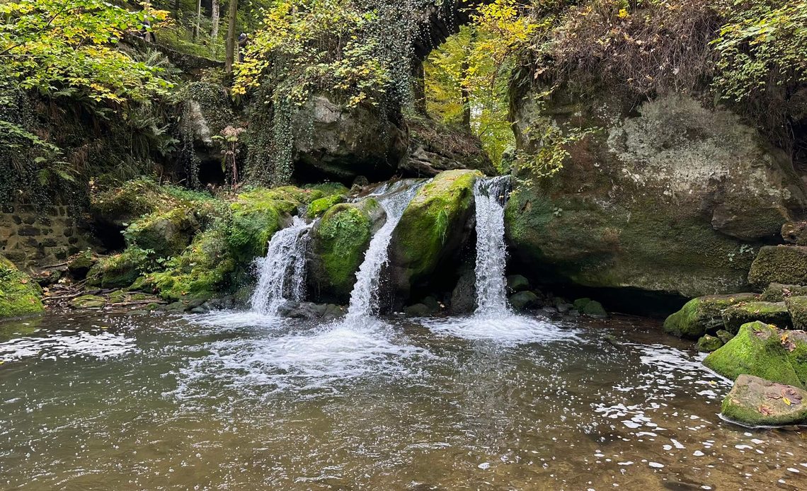 Schiessentümpel waterval via het bos naar het bekendste plaatje van Mullerthal